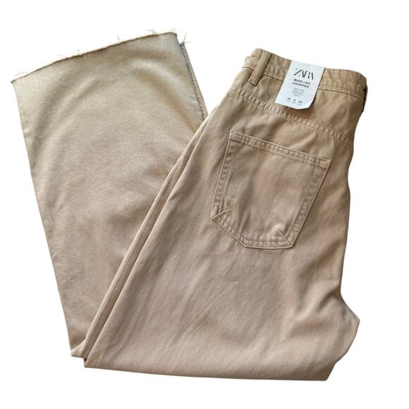 New ZARA Women's Camel High-Waist Wide Leg Cropped Jeans Size 8 - Picture 5 of 7
